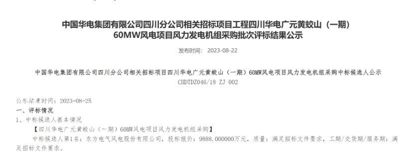 160MW！華電2個風電項目候選人公示